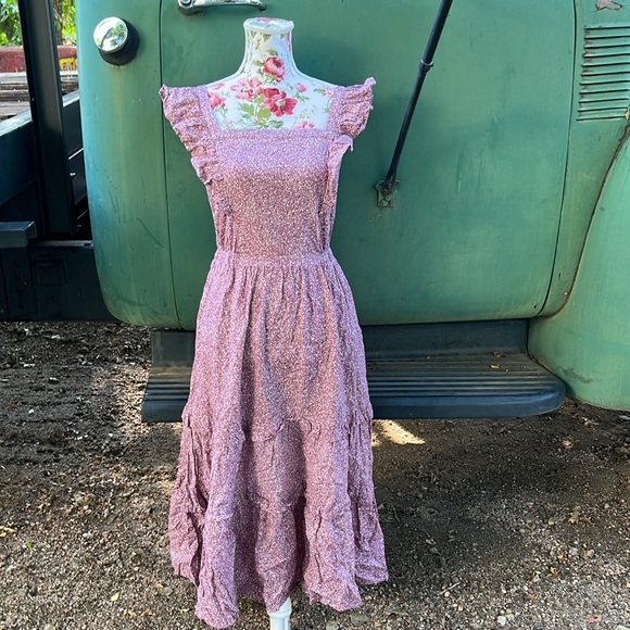 NWT Purple Floral Cottagecore Cut Out Back Midi Dress - Picture 5 of 17